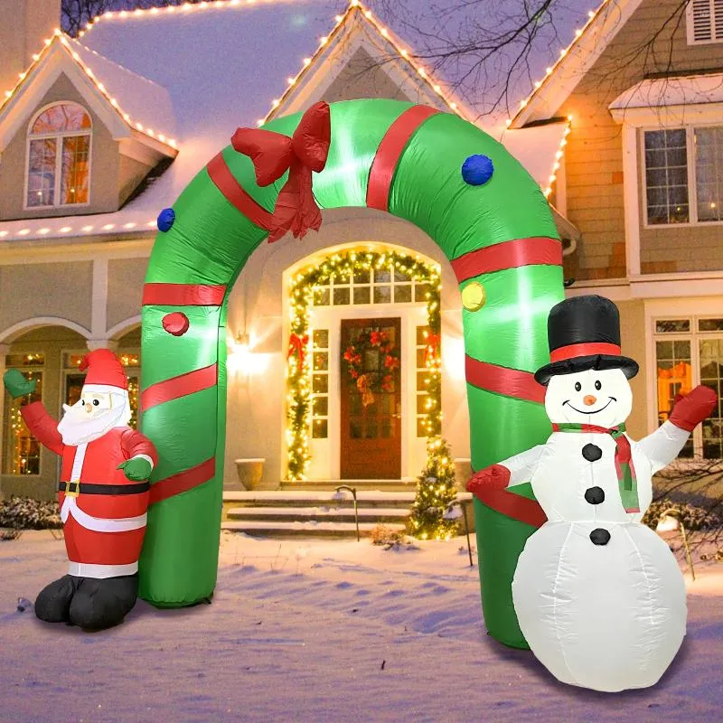 Party Decoration OurWarm 8ft Xmas Santa Claus And Snowman Arch Blow Up Patio Christmas Inflatable With Built-in LED Lights