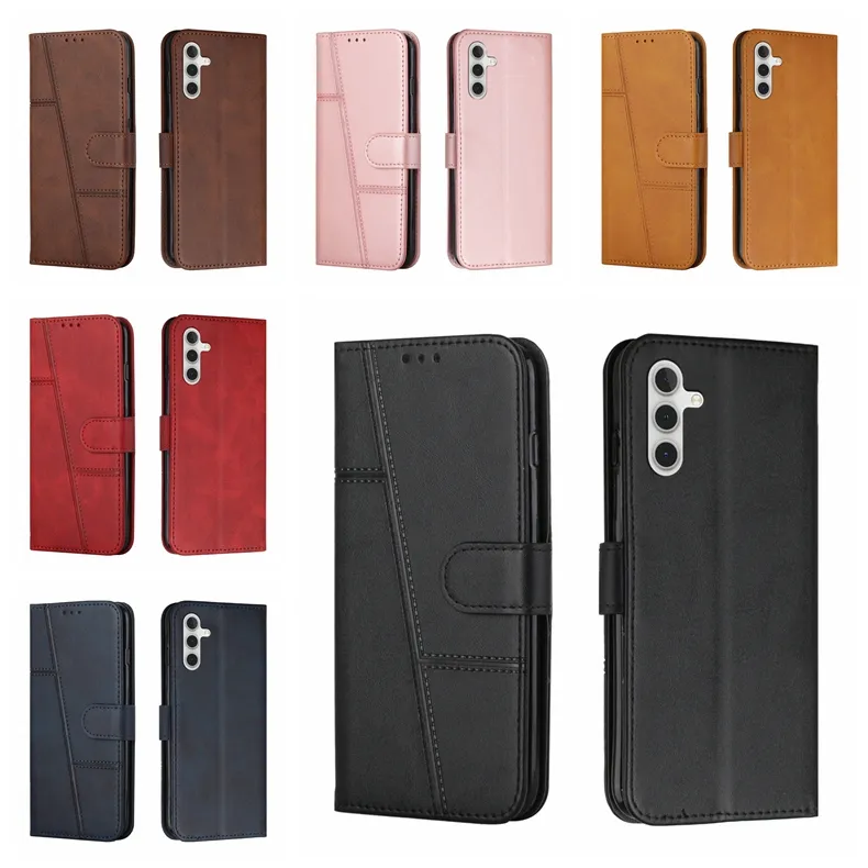 S24 Plus Retro Leather Wallet Cases For Samsung S24 Ultra A05 A05S A15 A25 Xiaomi 14 Pro Redmi 13C Xiaomi 13T Vintage Flip Cover Frame Credit ID Card Slot Holder Pouch
