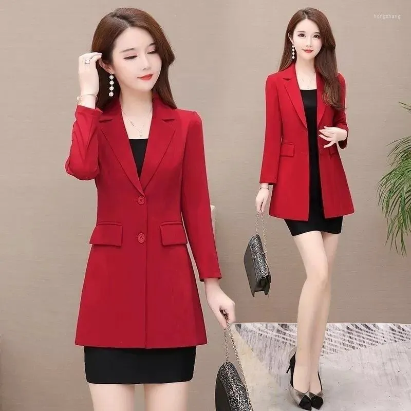 Women's Suits 2023 Spring Autumn Slim Female Blazer Jacket Black Red Office Ladies Long-sleeved Suit Coat Plus Size Elegant Outwear