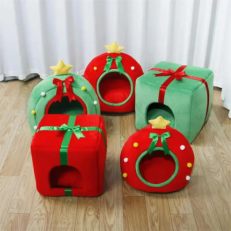 kennels pens Christmas Dog Cat Bed House Christmas Tree Shape Pet Cat Home Warm Sleeping Nest Dog Cat Soft Warm Removable Kennel Pet Supplies 231123