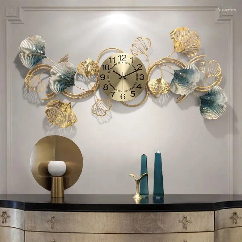 Wall Clocks Chinese Style Fashion Metal Clock Home Living Room Ginkgo Leaf Creative Mute Decoration Atmospheric Watch