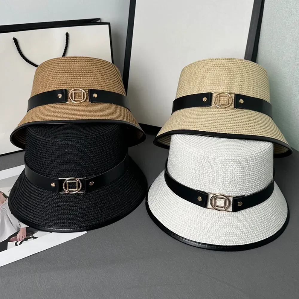 Rass Braid Bucket Hats Mujeres de lujo Diseñador Sombrero de paja Moda Sombrero tejido a mano Para hombre Verano Sombreros de playa al aire libre Ala ancha Sun F Sombreros CSD23121611