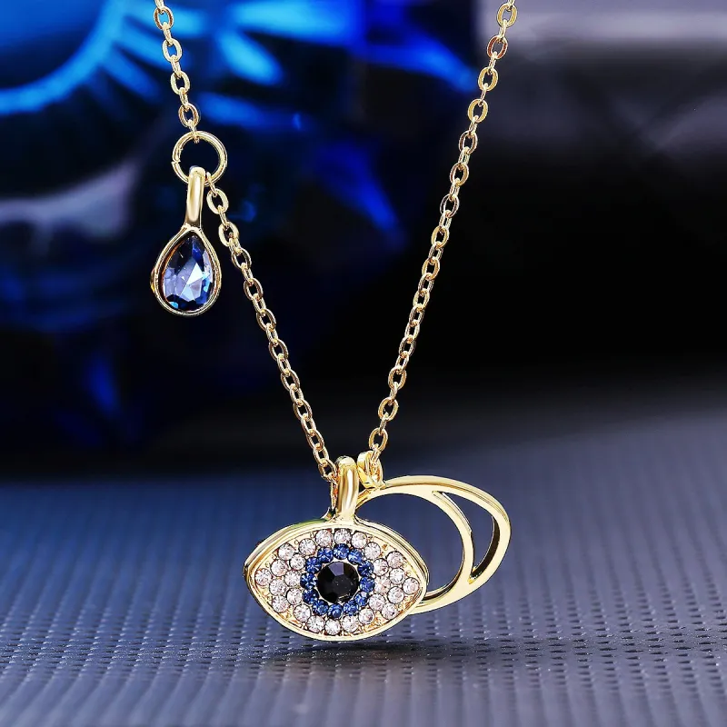 Lyxmärke Guldplätering Blue Evil Eye Pendant Necklace for Women Gift