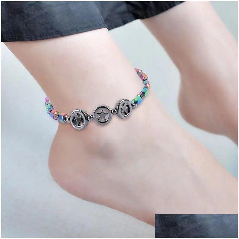 Anklets Black Gallstone Magnetic Therapy Anklet Beads Foot Chain Healthy Ankle Bracelet For Leg Health Jewelry Drop Delivery Jewelry Dhnca