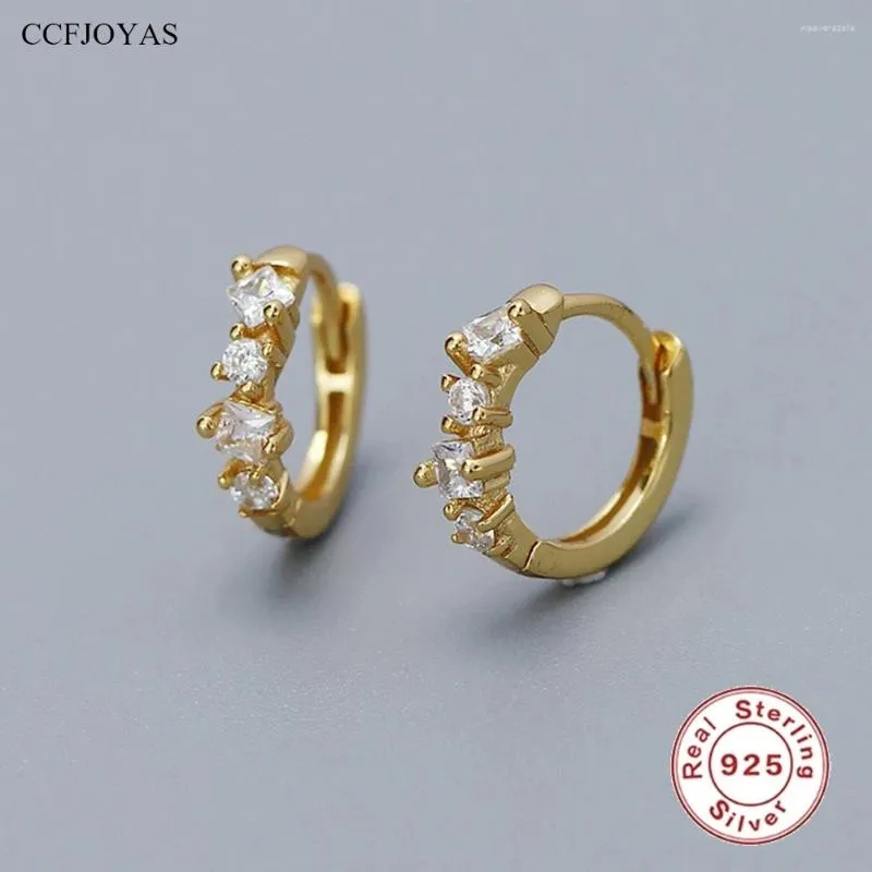 Kolczyki obręcze Ccfjoyas 925 srebrny srebrny cyrkon mały dla kobiet 8 mm biały huggies biżuteria