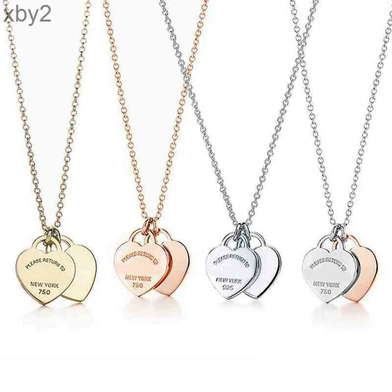 Pendant Necklaces Classic 925 Sterling Silver Necklace Double Heart Pendant Necklace Man Women Party Wedding Jewelry High Quality With Box Y220314