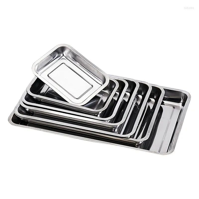 Assiettes 1 pièces plateau de stockage de Service profond poêle en acier inoxydable BBQ pour récipient plats cuits à la vapeur cuisine pâtisserie outils de cuisson