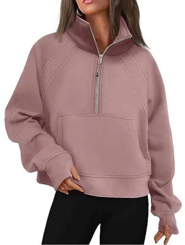 Half Zip designer Hoodie women Jacket Designer Sweatshirts Womens Sport Coat Fitness Activewear Top Solid Zipper Sweatshirt Sports Gym Clothes Jacket