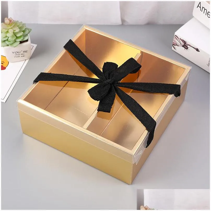 Present Wrap Food Packaging Box gynnar kartonghandhållen transparenta PVC -lådor Creative Folding Flower LX2369 Drop Delivery Home DHM5Q