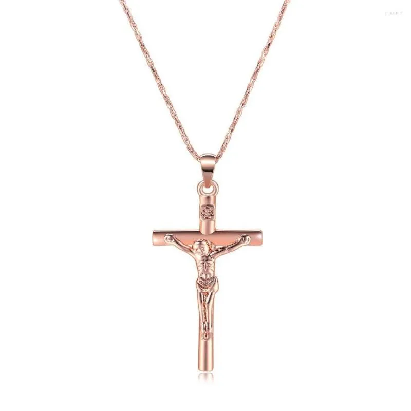 Colliers pendentifs MxGxFam collier pendentifs croix pour femmes bijoux chrétiens religieux couleur or Rose sans pierre 45 cm chaîne