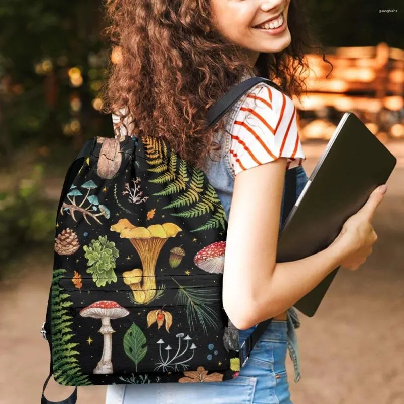 Borse da scuola Zaino da donna a forma di fungo Borsa da palestra sportiva in tela estiva Zaini da viaggio con coulisse Zaino per ragazze da esterno Zaino di grande capacità