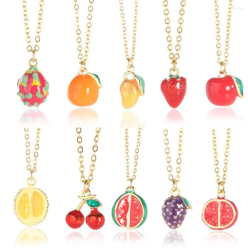 Zincirler Kadınlar İçin Meyve Kolyeleri Apple Portakal Pitaya Üzüm Karpuz Duran Çilek Kiraz Kolye Moda Mücevher Hediyeleri