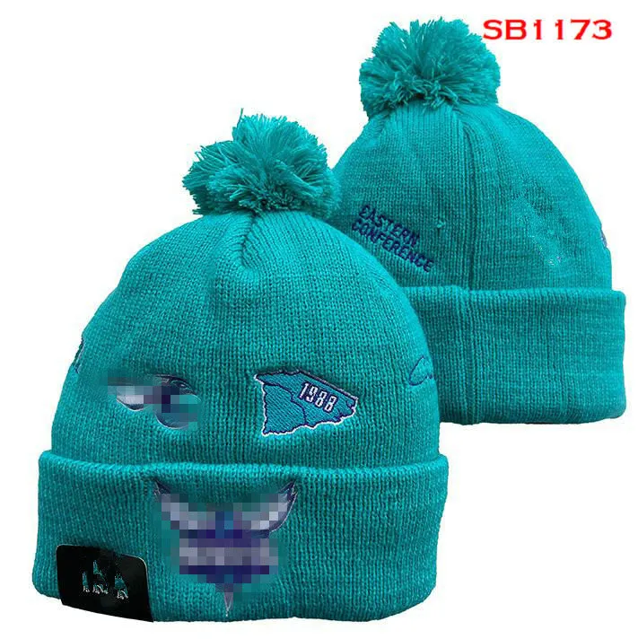 Fashion-Charlotte''Hornets''Beanie Knitted Hats Sports Teams Baseball Football Basketball Beanies Caps Women& Men Pom Fashion Winter Top Caps Sport Knit Hats a0