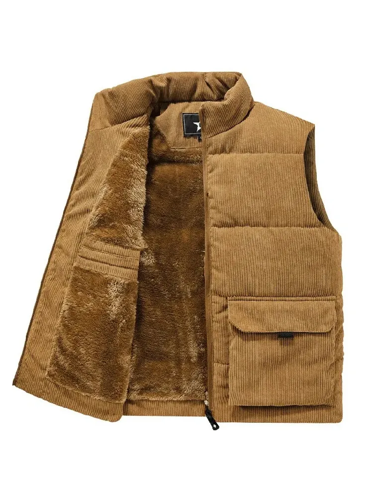 Giacche da uomo Casual Gilet spesso da uomo Solid Winter Cargo Giacca senza maniche Uomo 2023 Moda Zippper Dolcevita in velluto a coste Caldo ragazzo Outwears 231124