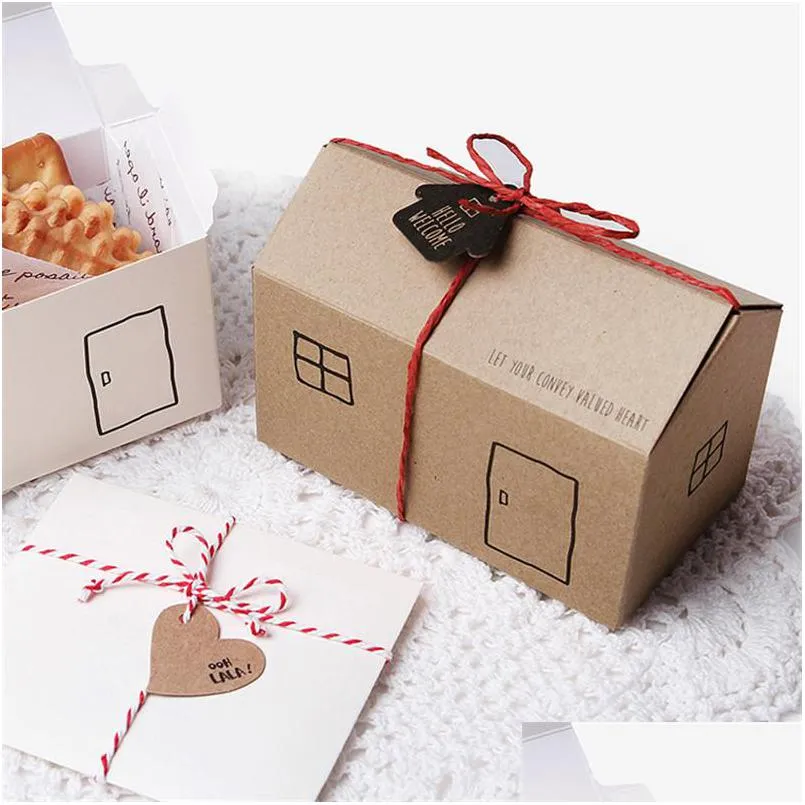 Envoltura de regalo Caja linda Cajas de galletas de turrón Pastel de caramelo Papel para hornear Cartón Fiesta de cumpleaños Forma de casa Ct0190 Entrega de gotas Inicio G Dhyk9