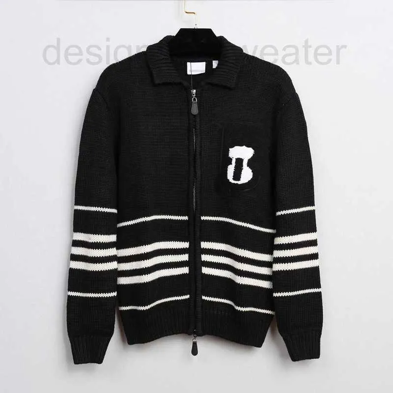 Suéteres femininos designer 23 outono/inverno novo casaco com zíper listrado preto design sentimento pequeno e casual suéter de malha cardigan para mulheres 42ka