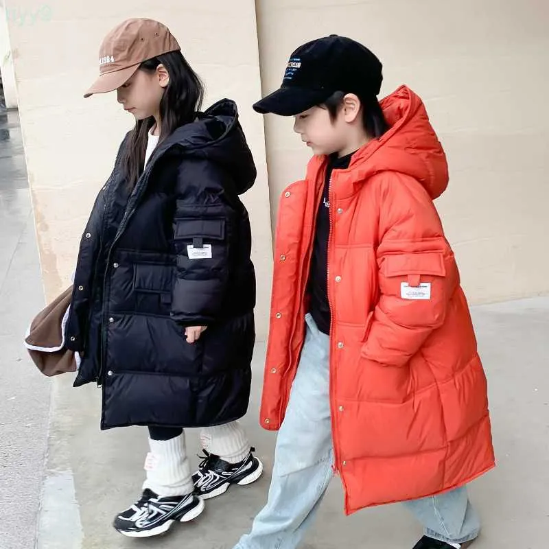 Down Parkas 2023 New Mid Length Down Coat Boys Girls School Uniform Over Knee Thickened Down Coat Live Broadcast Xvvs