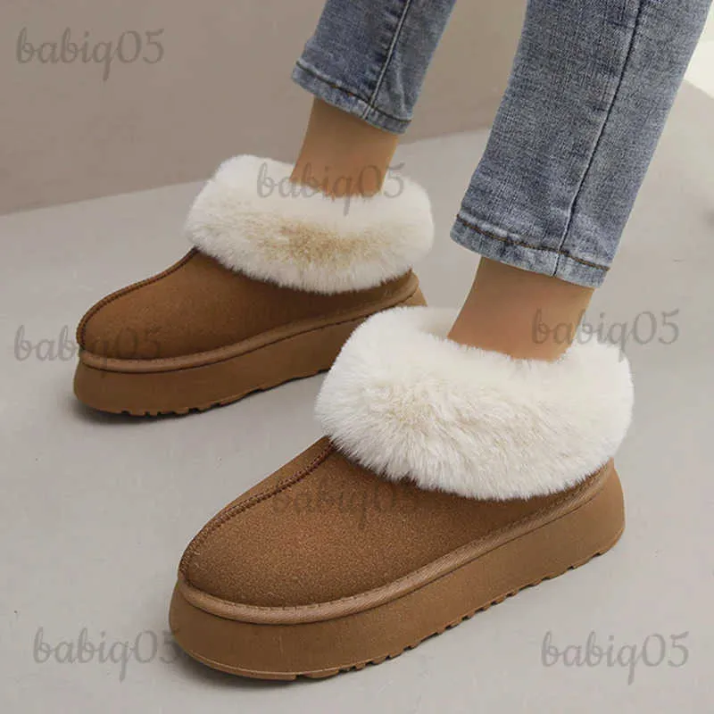 Buty retro zimowe wodoodporne buty śnieżne dla kobiet płaska gruba platforma Chelsea kostki zamszowe futrzane bawełniane buty obuwie T231124