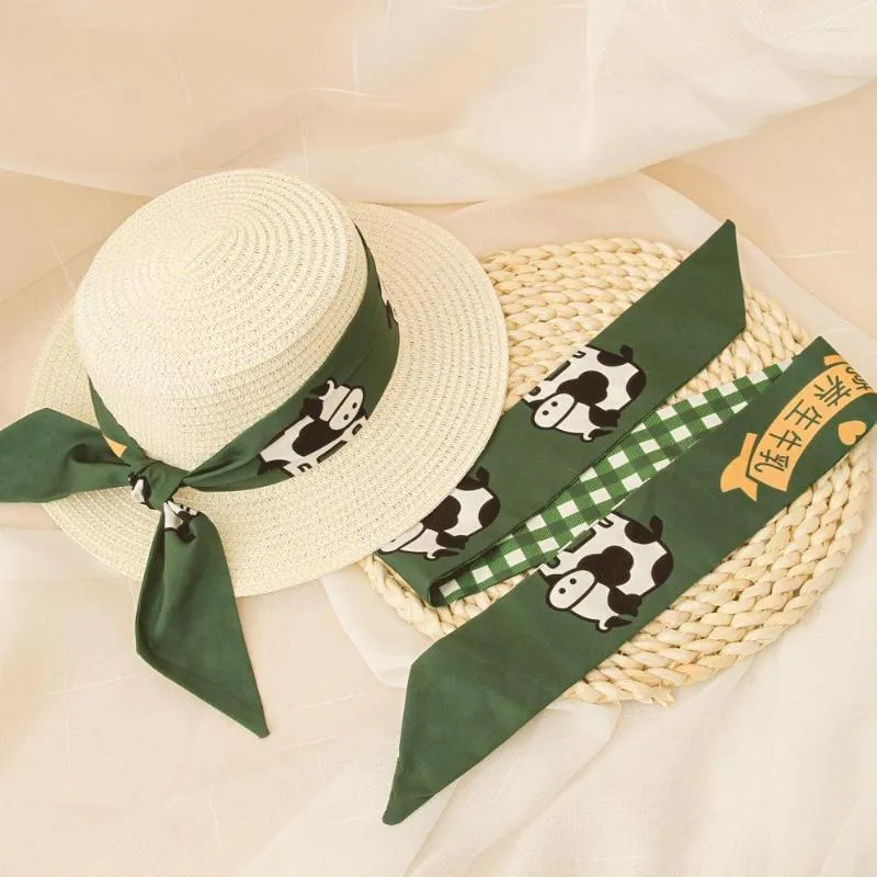 Bérets Doux Plaid Style Pastoral Vache Soie France Bandeaux De Cheveux Lolita Bandeaux Clip Accessoires Paille Chapeau De Plage Pour Enfant Gorras