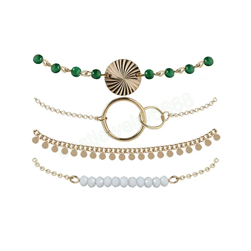Bohemiska pärlarmband uppsättningar för kvinnor ihåliga geometri justerbar tofs kedja armband kvinnliga modesmycken gåvor