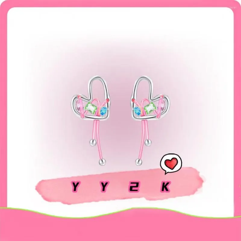 Boucles d'oreilles Harajuku Coeur Coloré Cristal Gland Pour Femmes Girly Doux Charme Romantique Esthétique Y2K Bijoux