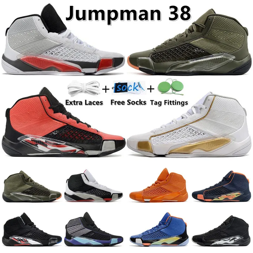 Jumpmen 38 38s Hommes High Basketball Chaussures Skate Sneaker Platinum Reverse Fondamental Olive Rouge Noir Aqua PlayOffs Hommes Femmes Baskets Sport Baskets Plateforme Chaussure