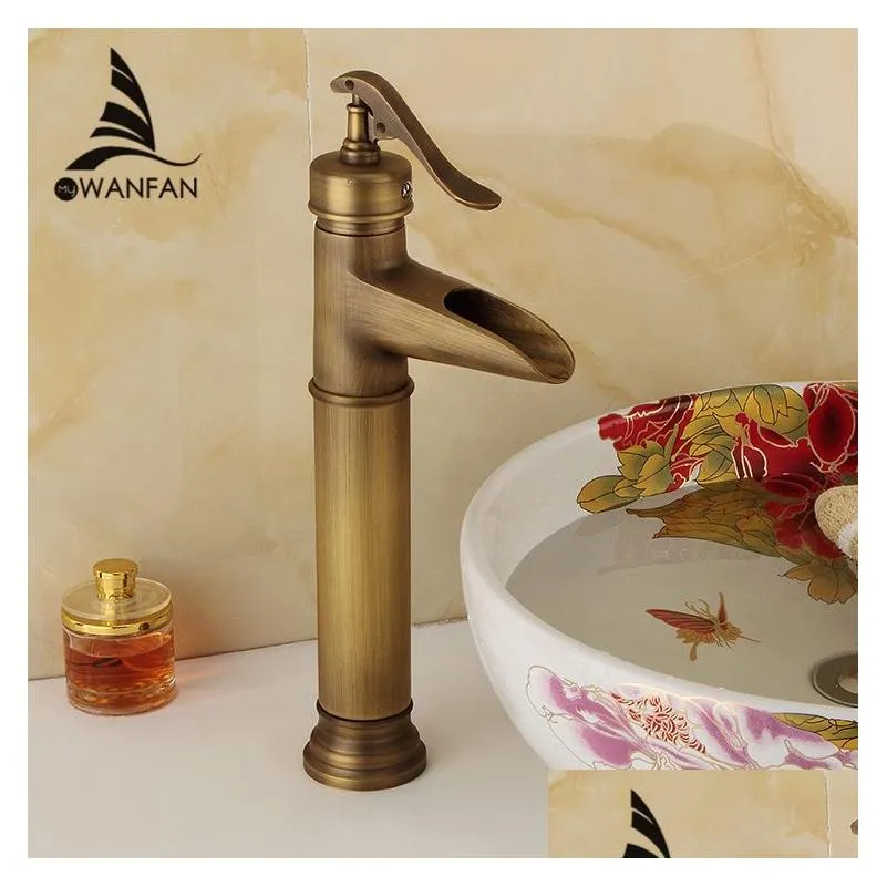 Bathroom Sink Faucets Basin Antique Brass Waterfall Vessel Faucet Single Handle Hole Deck Wash Mixer Water Tap Wc Taps Zly-1909 Drop D Ot47H