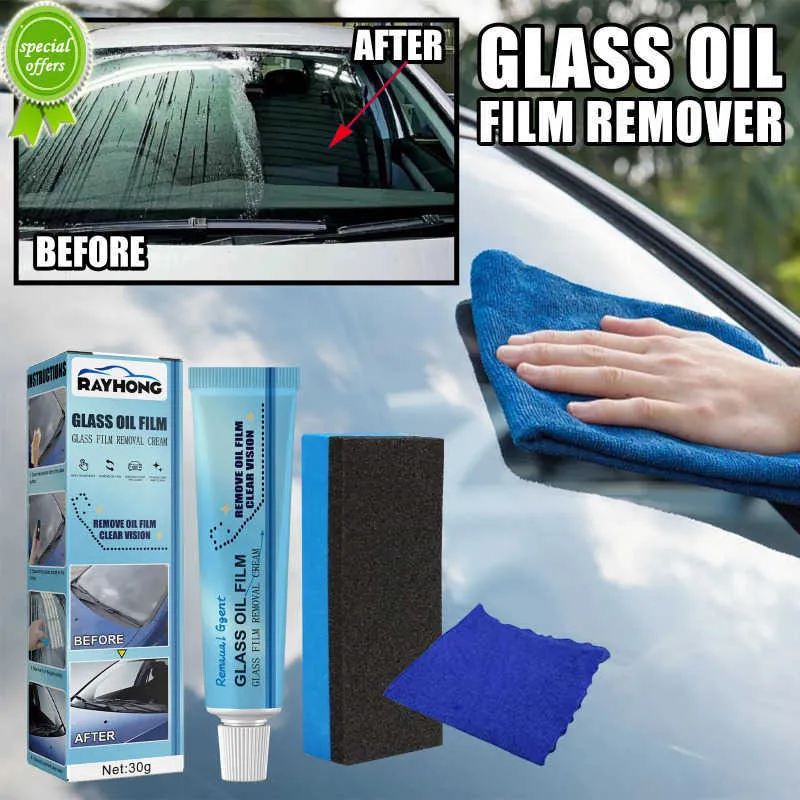 Ensemble de nettoyant de Film d'huile de verre de voiture avec éponge, chiffon de nettoyage de pare-brise de voiture, dissolvant de taches, outils de nettoyage puissants