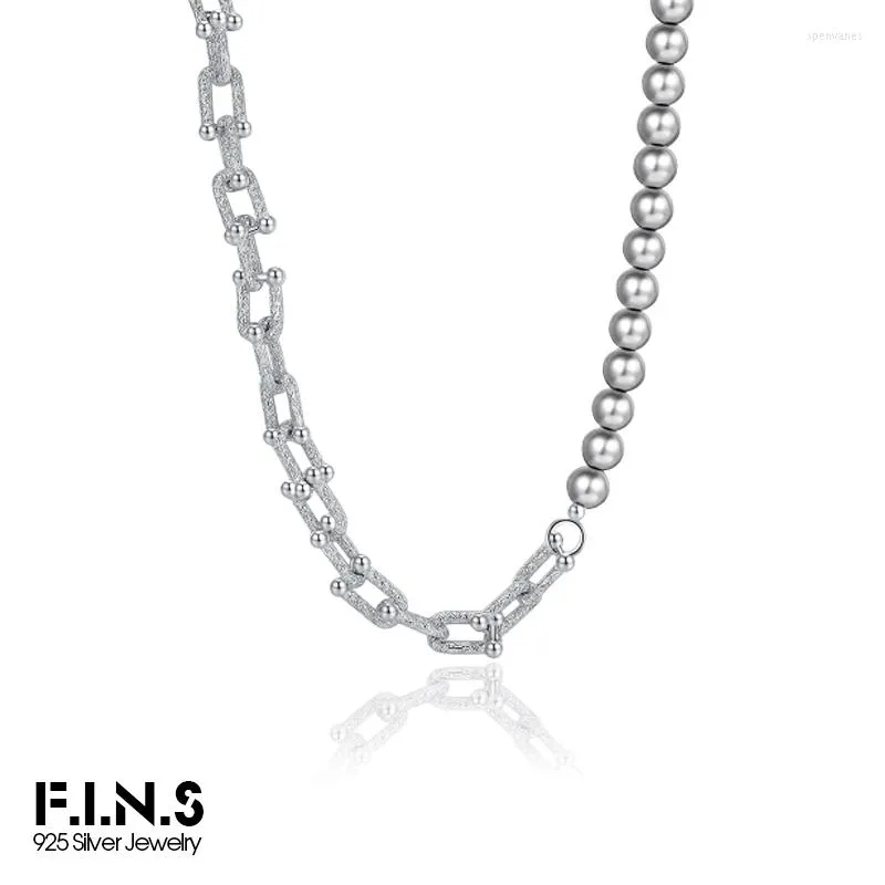 Chains F.I.N.S S925 Sterling Silver Gray Pearl Necklace Uneven Tangcao Patterns U-Shaped Buckles Short Clavicle Luxury Jewelry