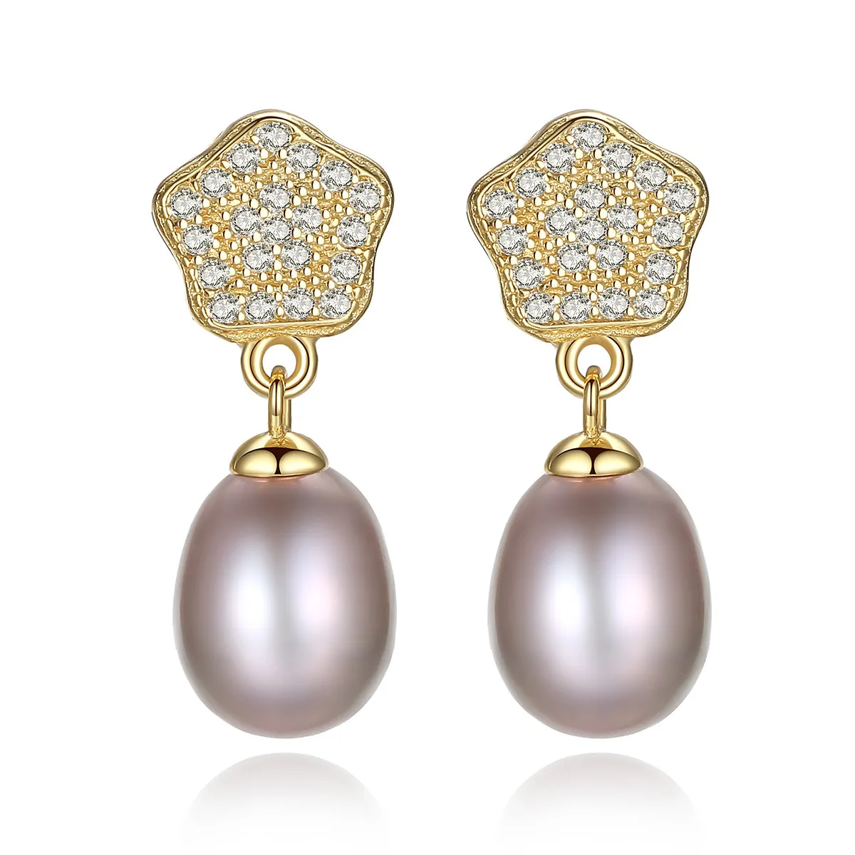 Pearl Dangle Küpeler S925 Gümüş Mikro Set Zirkon Erik Çiçeği Küpeler Avrupa Moda Kadınlar Retro Küpeler Düğün Partisi Yüksek Son Takı Sevgililer Günü Hediye SPC