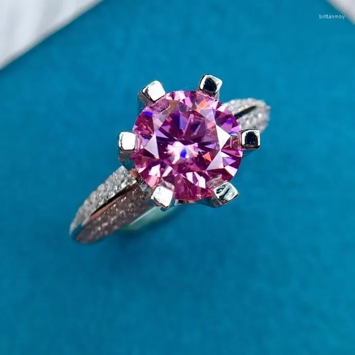 خاتم الكتلة الكلاسيكية الوردي 2CT مويسانيت خاتم الماس اجتاز اختبار 8 مم VVS1 مشاركة اقتراح العروس