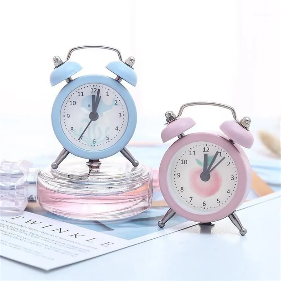 Mini Small Mute Bedside Clocks Retro Snooze Travel Round Metal Desk Alarm with Battery for Children Students Adult1286t