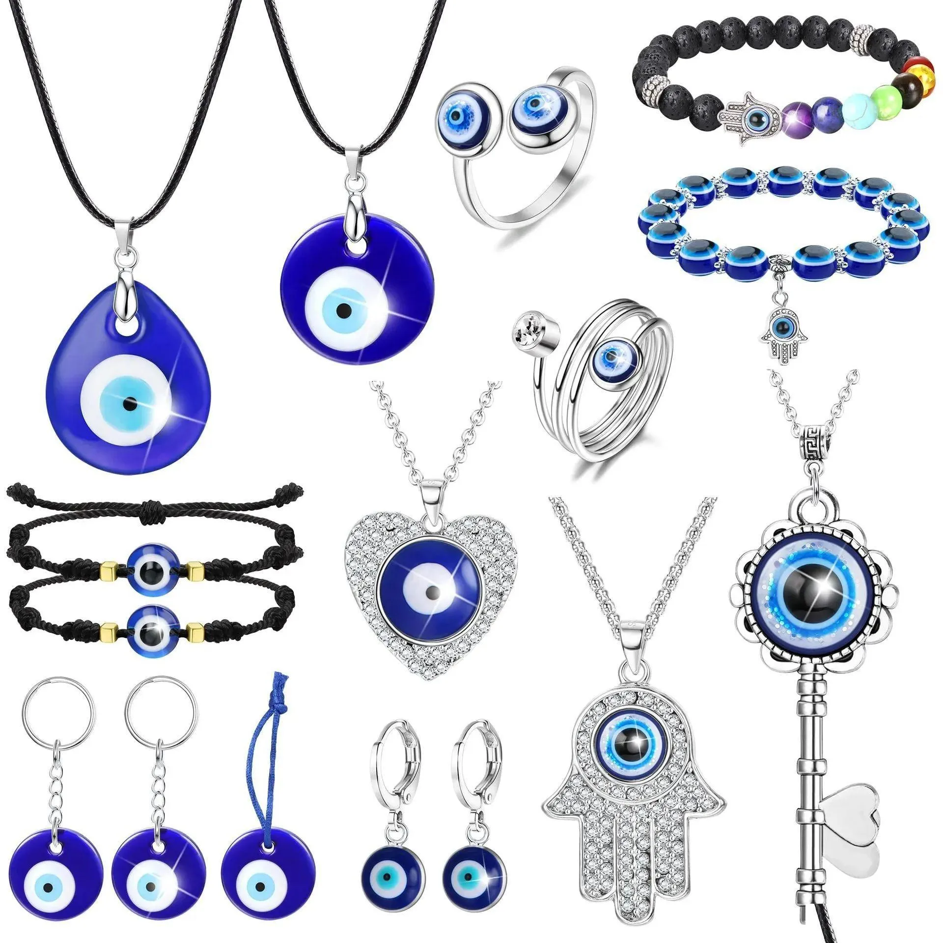 Hänge halsband hängar halsband ondt ögonhalsband för kvinnor turkiska blå nyckelarmband ringar handgjorda glasögon charms grekiska mati dhh7d