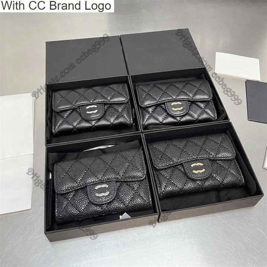 CC Brand Wallets Mini Lambskskin Caviar Designer Flap portemonnees glanzende parelwitkalfskalfskin gewatteerd klassieke kaarthouder Gold Silver M315L