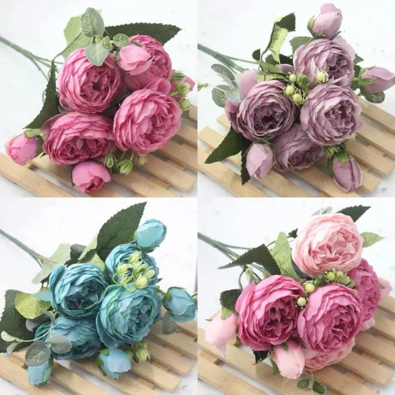 Decorative Flowers & Wreaths Artificial Rose Flower Peony Camellia Silk Fake Floral Arrangements For Wedding Decoration DIY Home Garden Deco