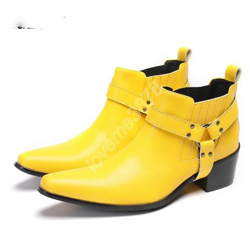 Cowboy Yellow Men's Boots High Heels 6,5 cm Spiczasty palce skórzane buty dla mężczyzn Business/Party, duży rozmiar 37-47