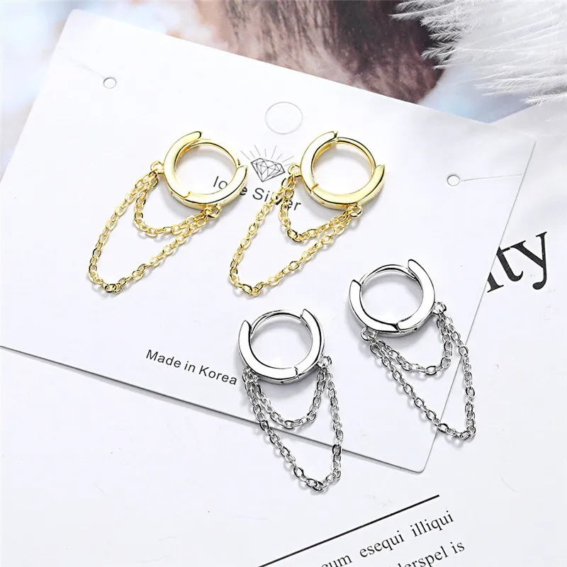 Punk Style Double Layer Chain Hoop Earring For Women Gold Color Ear Jewelry gift