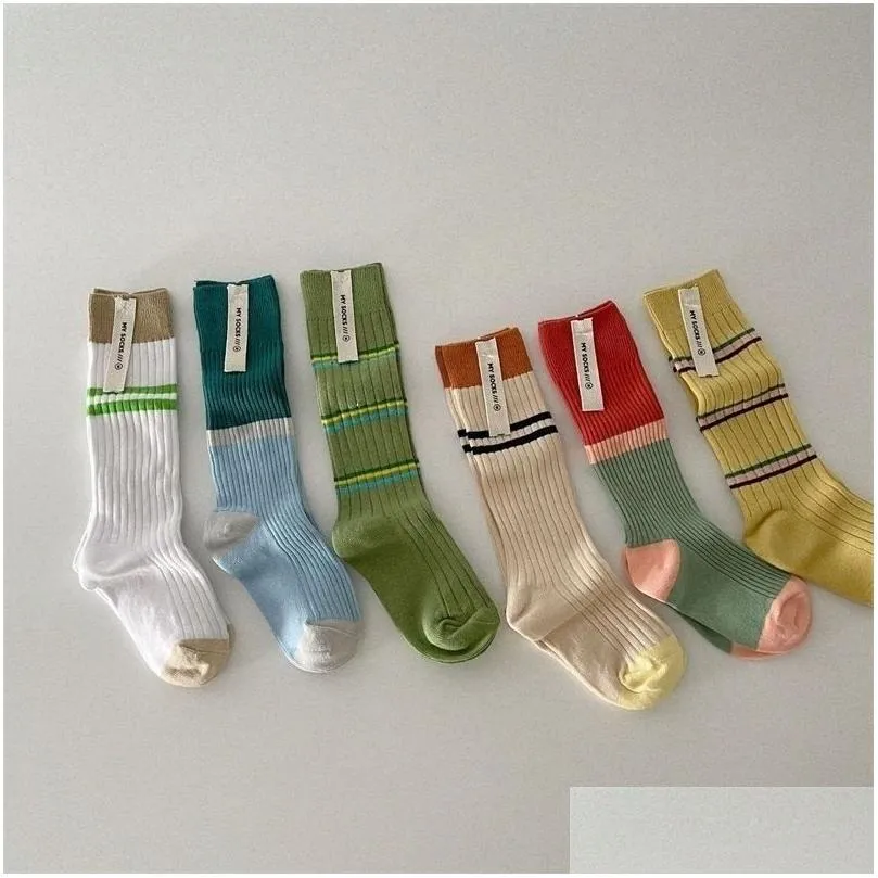 Kids Socks 3Pairslots Toddler Baby Knee High Floor Sock Striped Children Boys Girls Cotton Tube Bebes Design 19Years Drop Delivery M Dhcql