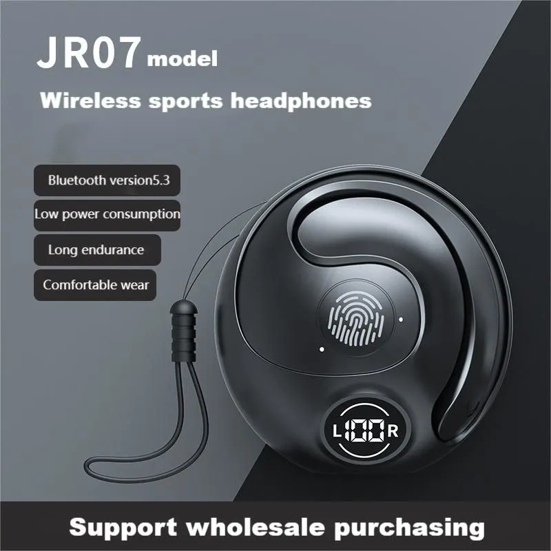 ワイヤレススポーツヘッドフォンイヤーフックイヤホンビルトインマイクロフォンTWS BluetoothヘッドフォンJR07ワイヤレスイヤホンLEDディスプレイ高品質のヘッドフォンノイズリダクション