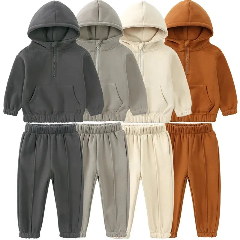 Clothing Sets Children s Set Fleece Suit Foundation Tracksuit for Boys Baby Girls Clothes Autumn Warm Pullover Hoodie Pants Sportwear Outfit 231123