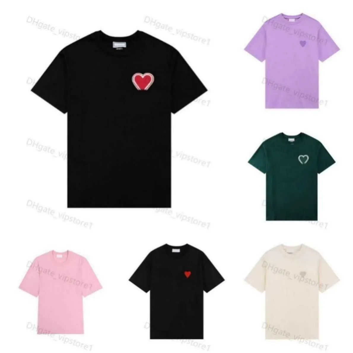 France Paris designer amis t shirt 2023new macarone candy color love embroidery letter A hearts pure cotton short sleeves for men and women 11