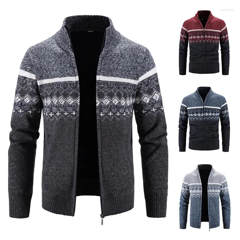 Pulls pour hommes Pull à la mode pour hommes Cardigan Zip Up Knit Blazer Y2K Casual Automne Et Hiver Polaire Chaud Col Roulé Veste Tricots