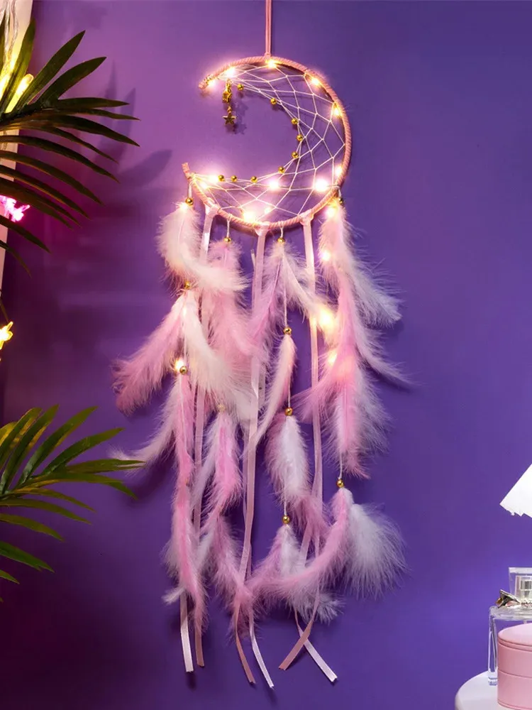 Christmas Decorations Moon Dream Catcher Feather Wind Chimes Handwoven Wall Bedroom Hanging Ornaments Birthday Festival Gifts Home Decoration Crafts 231124