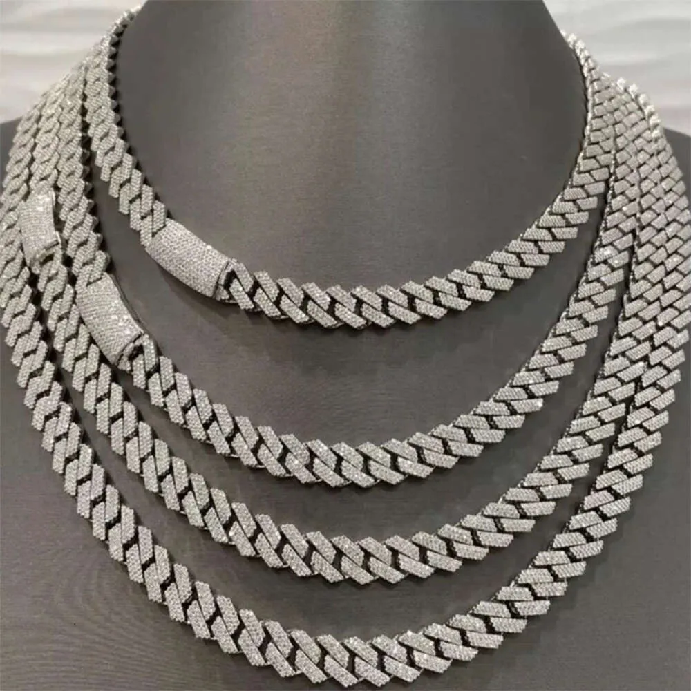 Halsband Moissanite Custom Hip Hop Jewelry 925 Sterling Silver Chain Iced Out VVS Mossanite Cuban Link Chain