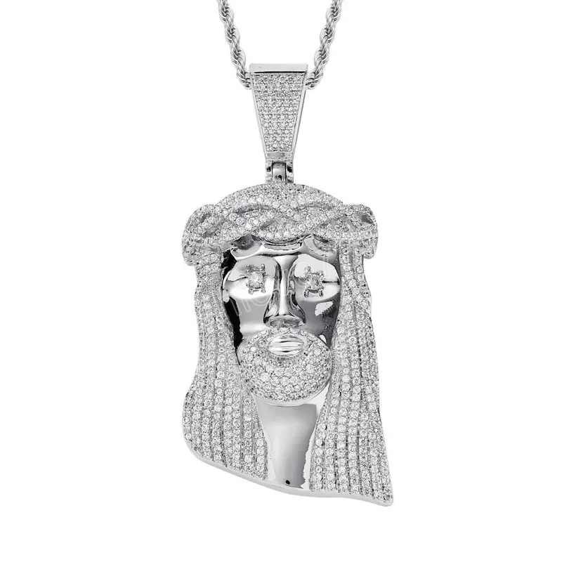 Collana con ciondoli Gesù in rame Big Bling Hip Hop con zirconi cubici AAA ghiacciati regali di gioielli da donna uomo