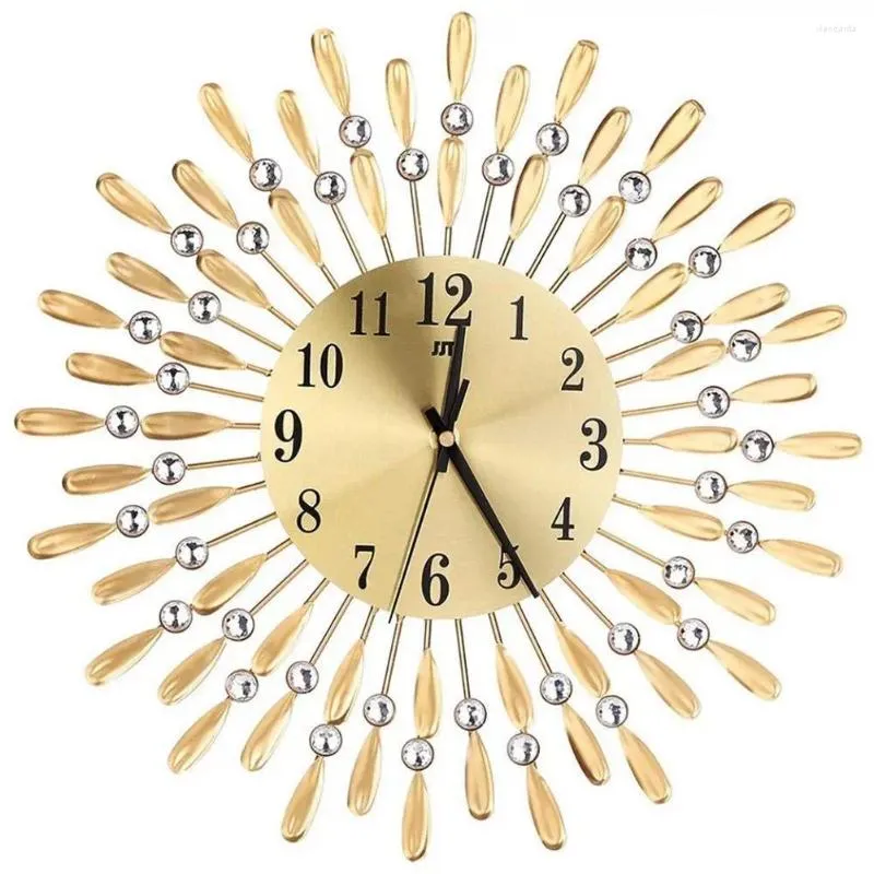 Modern Gold Wall Clocks Homesense 15 Inch 3D Shiny Rhinestone Sun Style