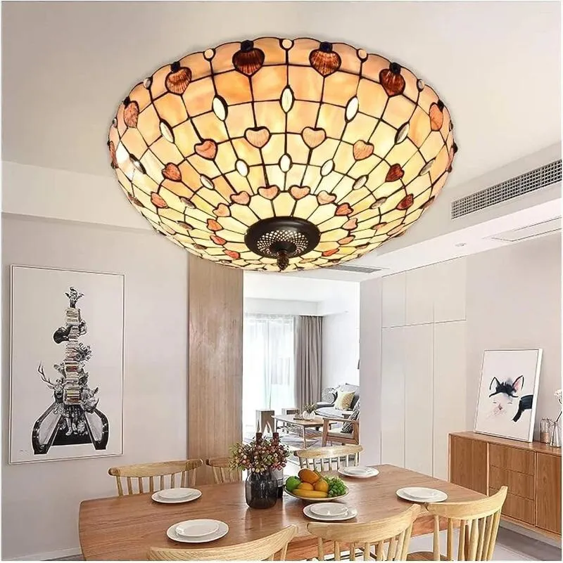 Chandeliers Lamp Light 20 Inch Ceiling Flush Mount Classic Mosaic LED Handmade Shell Lighting Fixtures