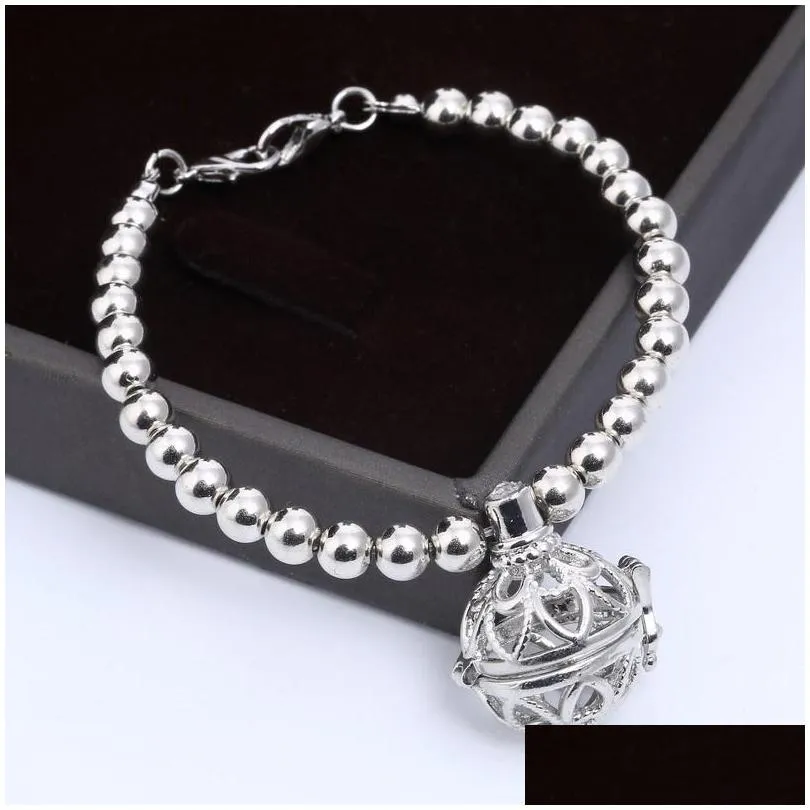 Charm-Armbänder Aromatherapie-Diffusor-Armband Silber vergoldet aushöhlen herzförmige ätherische Ölarmbänder Modeperlen Schmuck Drop Dhjqy