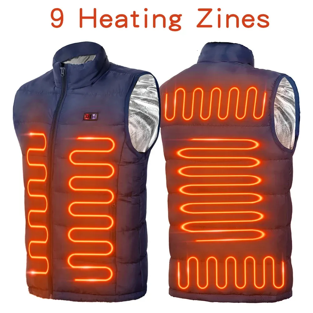 Heren Vesten Winter 9 Gebieden Verwarmd Vest Mannen USB Elektrische Verwarming Jas Thermisch Vest Winter Jacht Outdoor Vest 231124