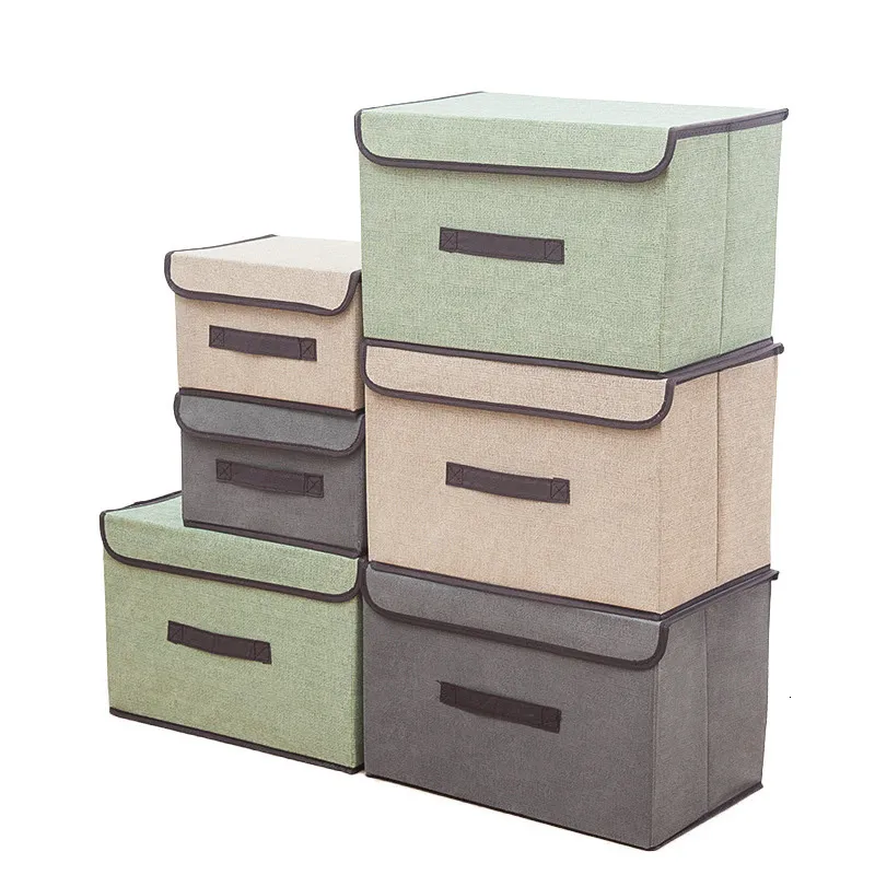 Ящики для хранения мусорные баки большая коробка для хранения с крышкой спальфа на полке шкаф одежда для одежды игрушечные туфли Sundries складной организатор ткани складываемая коробка для объектов 230422